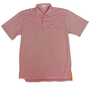 Peter Millar Golf Polo Mens Size Large Red White Striped with‎ Turtle Logo